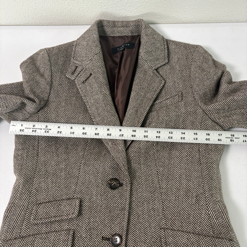 Talbots Herringbone Blazer Petite 6 6P Brown Wool Blend Two Button Suit Jacket - Picture 7 of 12